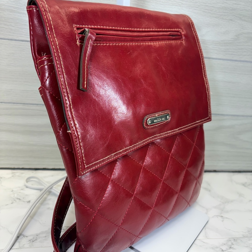 Red Quilted Crossbody Bag - Metal Logo Plate